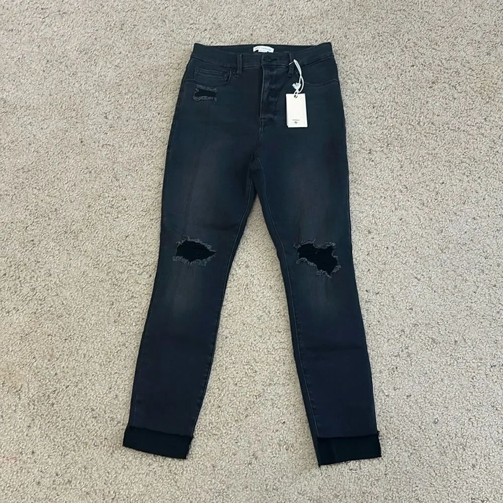 NWT Good American Good Waist Distressed Jeans